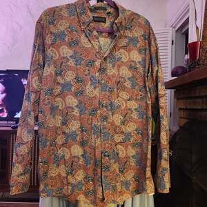 Vtg Flying Scotsman Collection XL Floral Paisley Cotton Button Shirt Made in USA